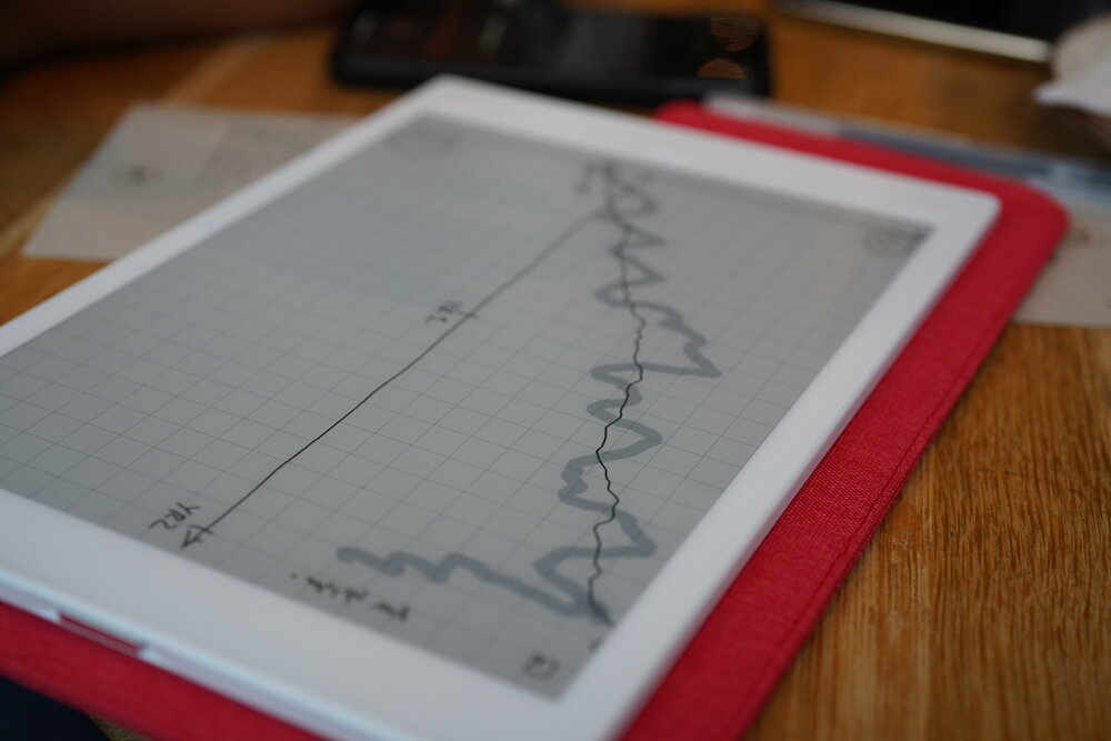 Picture of a caregiver’s happiness chart vs stress-chart. The happiness chart was a straight upward line, while the stress-chart was much more jagged.