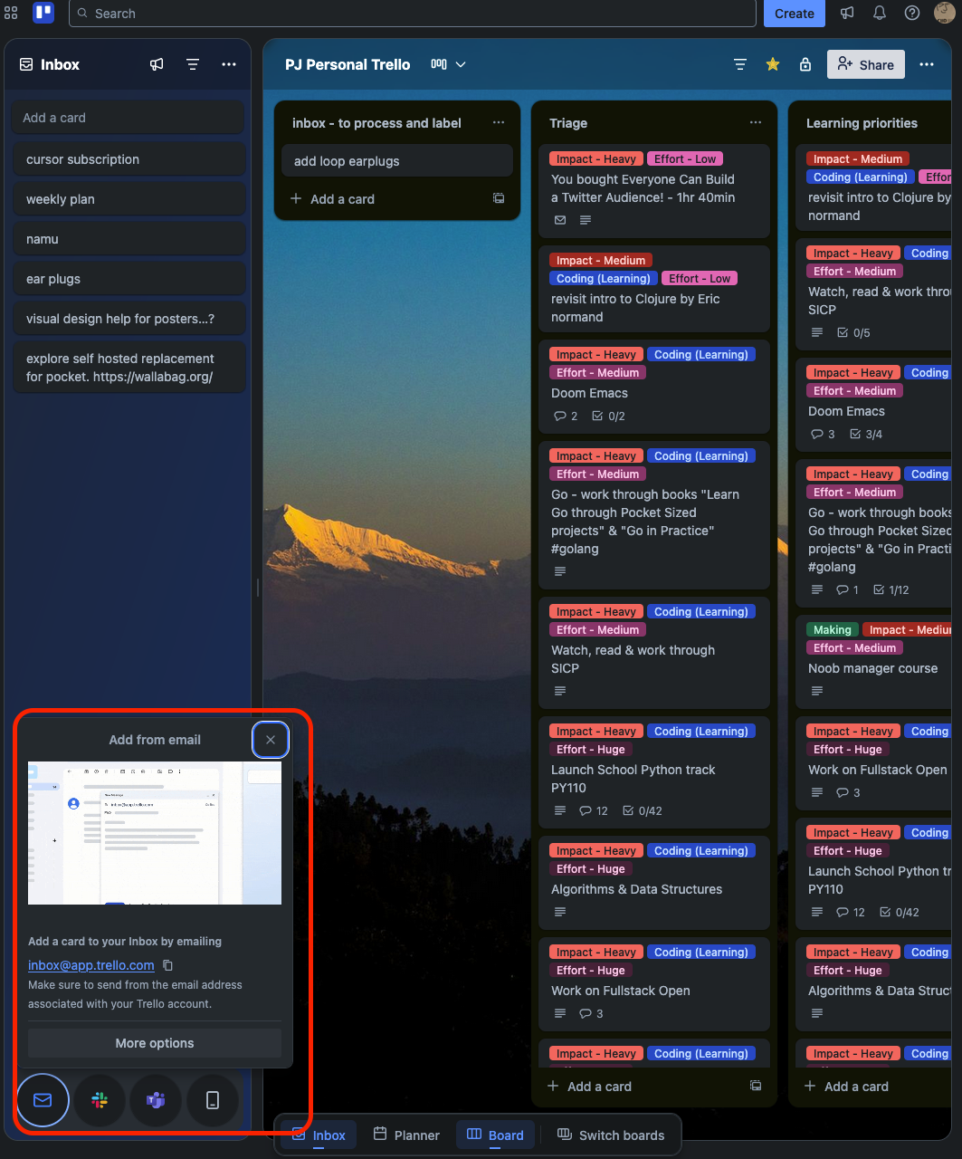 Trello Inbox with email integration