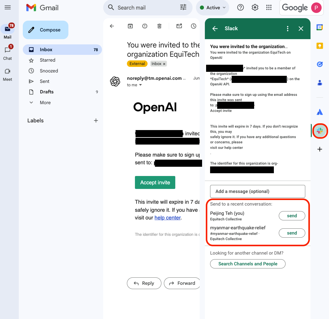 Google mail integration with Slack