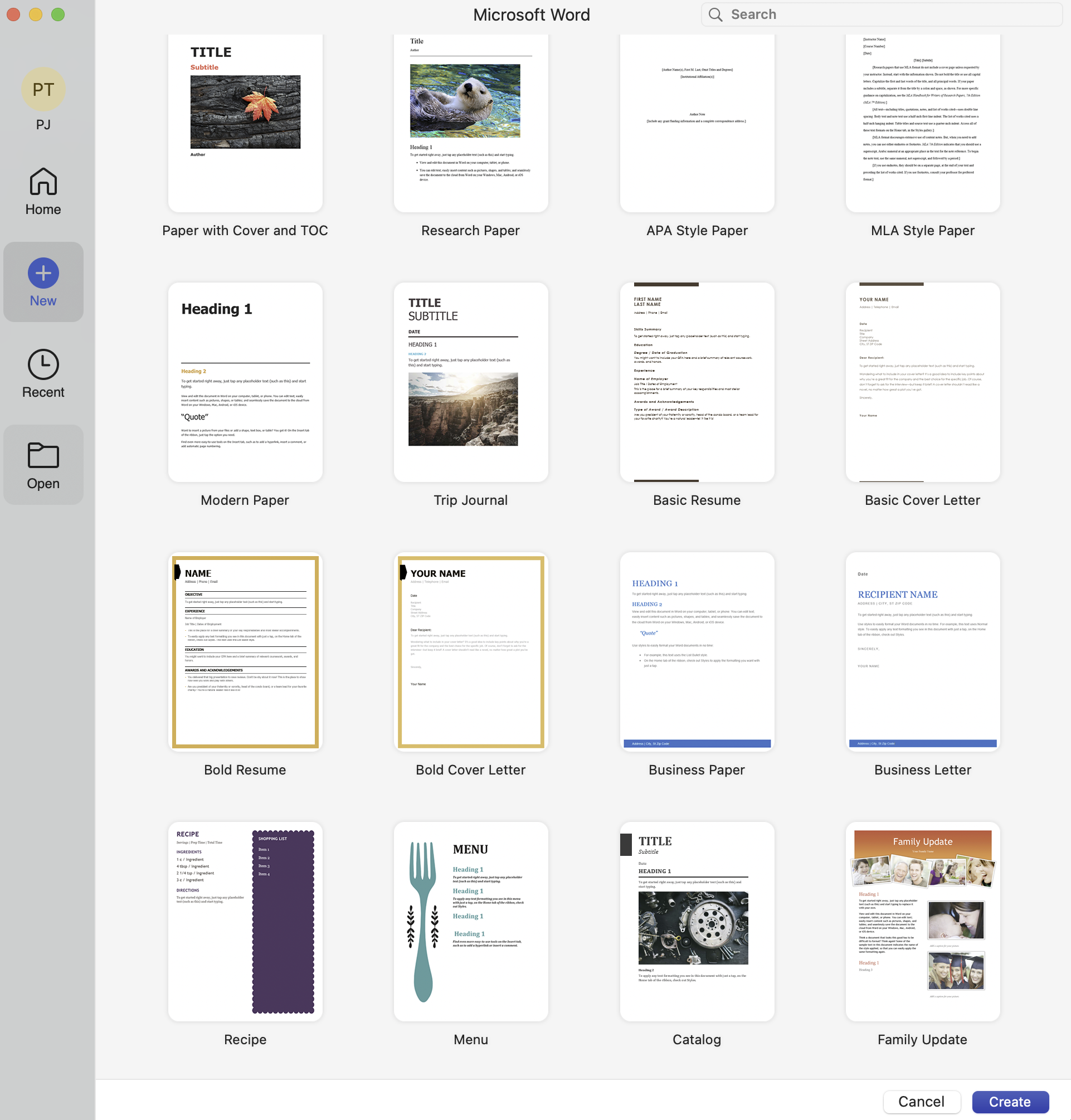 Microsoft Word blank