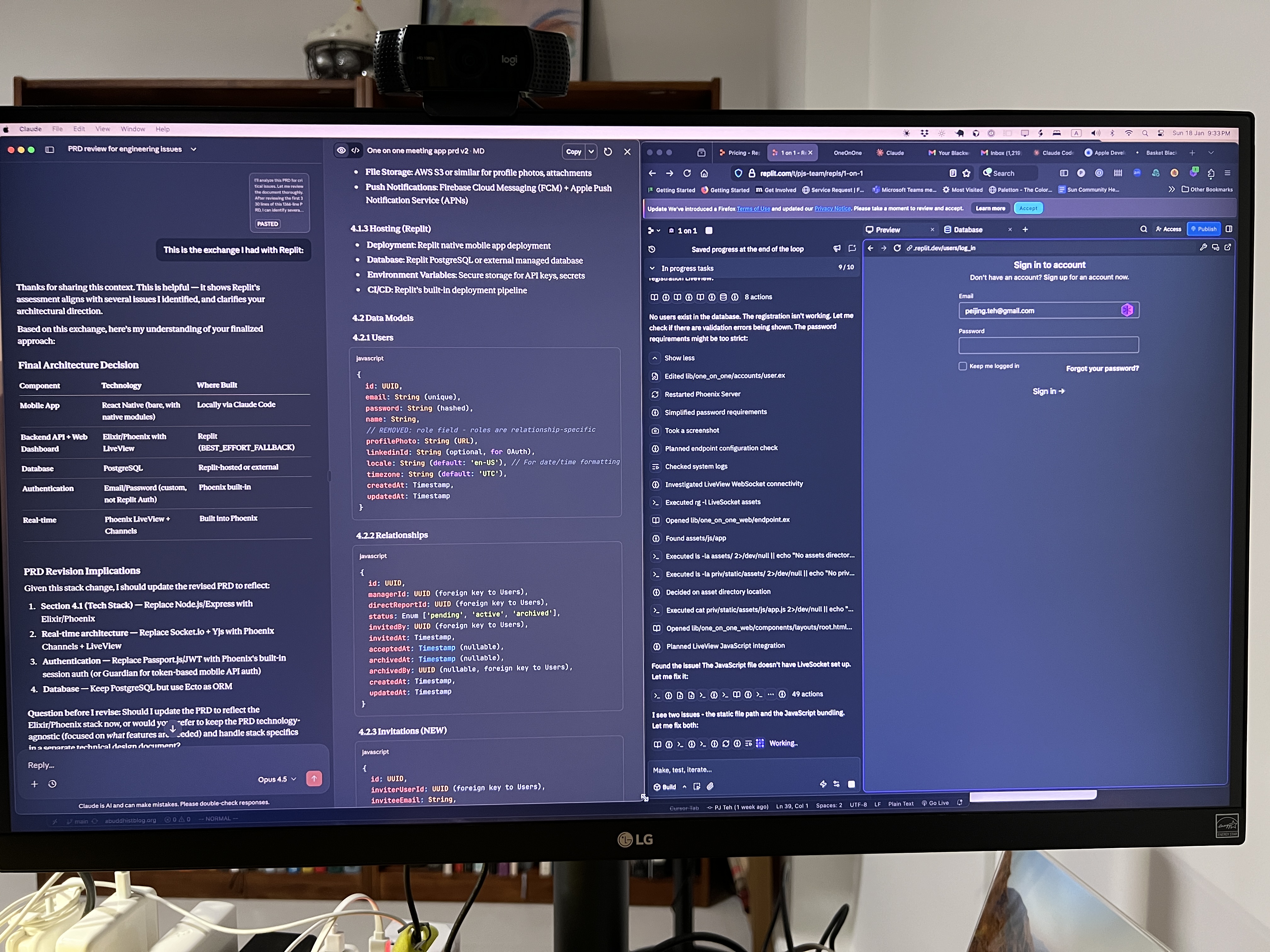 Computer monitor with Replit and Claude code open concurrently