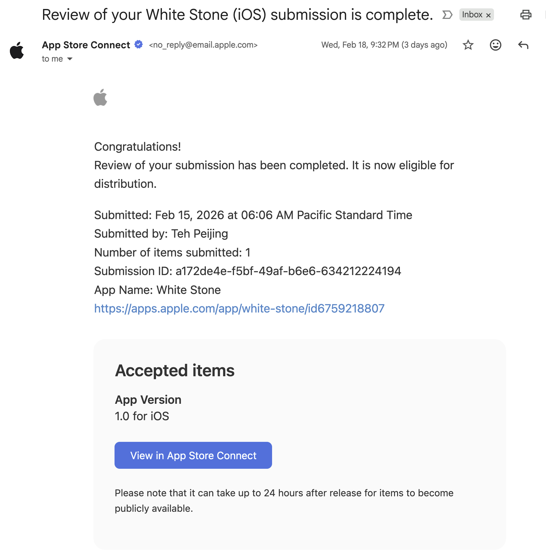 White Stone app review completion
